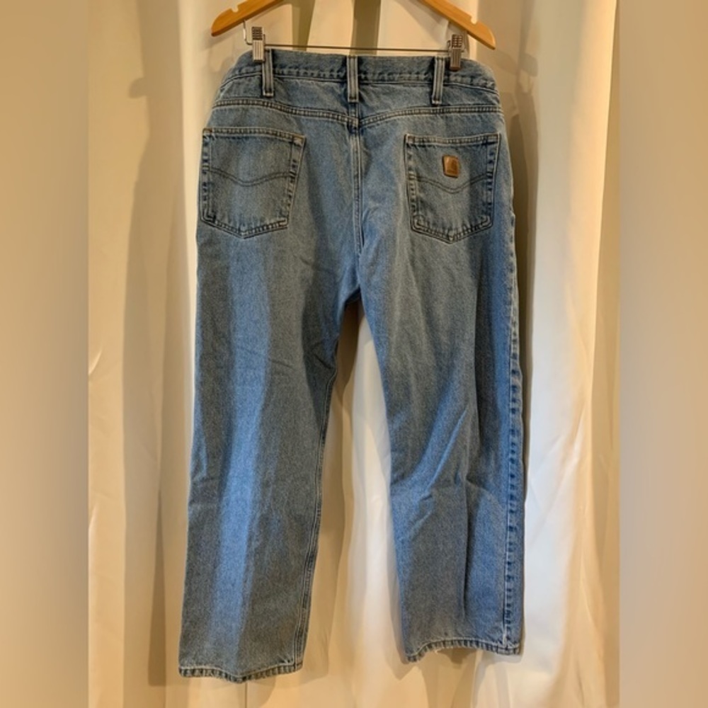 Vintage Carhartt Mens 36x30 Distressed Spell Out TraditionalFit Denim Jeans Blue - Picture 3 of 4